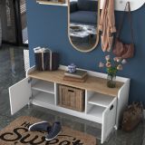 Mobile da Ingresso Bianco Marrone Rovere Specchio Incluso 5 Ripiani 120x40x45h cm, Appendiabiti - Crespino