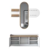 Mobile da Ingresso Bianco Marrone Rovere Specchio Incluso 5 Ripiani 120x40x45h cm, Appendiabiti - Crespino
