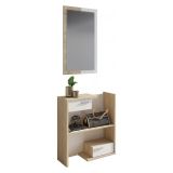 Mobile da Ingresso Bianco Marrone Rovere Specchio Incluso un Ripiano 83x29x190h cm, 2 Cassetti - Legionari