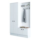 Mobile da Ingresso Bianco Nero 3 Ripiani Appendiabiti 120x37x183h cm, 4 Ante - Grue