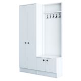 Mobile da Ingresso Bianco Nero 3 Ripiani Appendiabiti 120x37x183h cm, 4 Ante - Grue