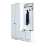 Mobile da Ingresso Bianco Nero 5 Ripiani Appendiabiti 120x37x183h cm, 4 Ante - Grue