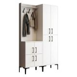 Mobile da Ingresso Bianco Nero Appendiabiti 7 Ripiani 120x35x200h cm, Apertura Battente - Fondra