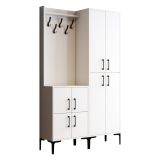 Mobile da Ingresso Bianco Nero Appendiabiti 7 Ripiani 120x35x200h cm, Apertura Battente - Fondra