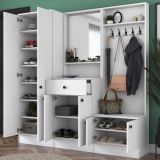 Mobile da Ingresso Bianco Nero Specchio Incluso Appendiabiti 179x37x183h cm, 11 Ripiani - Manzano