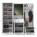 Mobile da Ingresso Bianco Nero Specchio Incluso Appendiabiti 179x37x183h cm, 11 Ripiani - Manzano