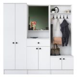 Mobile da Ingresso Bianco Nero Specchio Incluso Appendiabiti 179x37x183h cm, 11 Ripiani - Manzano