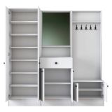 Mobile da Ingresso Bianco Nero Specchio Incluso Appendiabiti 179x37x183h cm, 11 Ripiani - Manzano