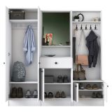 Mobile da Ingresso Bianco Nero Specchio Incluso Appendiabiti 179x37x183h cm, 7 Ripiani - Manzano
