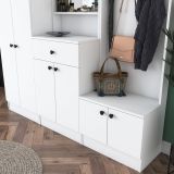 Mobile da Ingresso Bianco Nero Specchio Incluso Appendiabiti 179x37x183h cm, 7 Ripiani - Manzano