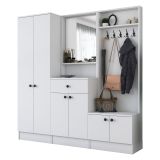 Mobile da Ingresso Bianco Nero Specchio Incluso Appendiabiti 179x37x183h cm, 7 Ripiani - Manzano