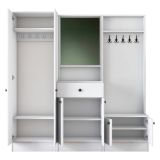 Mobile da Ingresso Bianco Nero Specchio Incluso Appendiabiti 179x37x183h cm, 7 Ripiani - Manzano