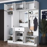 Mobile da Ingresso Bianco Nero Specchio Incluso Appendiabiti 180x36x226h cm, 11 Ripiani - Torpe