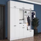 Mobile da Ingresso Bianco Nero Specchio Incluso Appendiabiti 180x36x226h cm, 11 Ripiani - Torpe