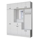 Mobile da Ingresso Bianco Nero Specchio Incluso Appendiabiti 180x36x226h cm, 11 Ripiani - Torpe