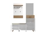 Mobile da Ingresso Bianco Opaco Marrone Rovere Nodi Specchio Incluso un Cassetto 141x35x189.5h cm, 6 Ripiani - Longa