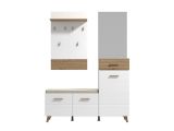 Mobile da Ingresso Bianco Opaco Marrone Rovere Nodi Specchio Incluso un Cassetto 141x35x189.5h cm, 6 Ripiani - Longa