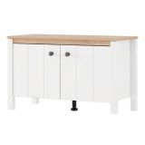 Mobile da Ingresso Bianco Opaco Marrone Rovere un Ripiano 2 Ante 86x40x54h cm, Anta Effetto Rigato - Tekapo