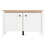 Mobile da Ingresso Bianco Opaco Marrone Rovere un Ripiano 2 Ante 86x40x54h cm, Anta Effetto Rigato - Tekapo
