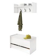 Mobile da ingresso Brionia, Entratina moderna con appendiabiti, Mobile con scarpiera, Armadietto multifunzione, Cm 50x32h182, Bianco
