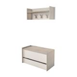 Mobile da ingresso Brionia, Entratina moderna con appendiabiti, Mobile con scarpiera, Armadietto multifunzione, Cm 50x32h182, Rovere e Bianco