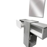 Mobile da ingresso Calella, Entratina sospesa, Mobile da parete con specchio, Svuota tasche da ingresso con cassetto e specchio, 100x27h75 cm, Cemento, Bianco