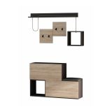 Mobile da ingresso Caph, Entratina moderna, Appendiabiti da parete, Consolle portaoggetti multifunzione, 120x17h76 cm, Antracite e Rovere
