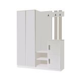 Mobile da ingresso Cetus, Entratina appendiabiti, Composizione per atrio, Consolle portaoggetti multifunzione, 147x38 h180 cm, Bianco