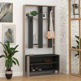 Mobile da ingresso Eridia, Entratina appendiabiti, Composizione per atrio, Consolle portaoggetti multifunzione, 90x36 h180 cm, Beige e Antracite