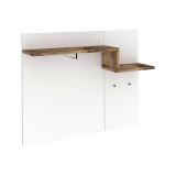 Mobile da ingresso Ezio, Entratina moderna multifunzione, Armadietto multiuso per atrio, 100% Made in Italy, cm 120x30h100, Bianco lucido e Acero