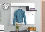 Mobile da ingresso Ezio, Entratina moderna multifunzione, Armadietto multiuso per atrio, 100% Made in Italy, cm 120x30h100, Bianco lucido e Ardesia