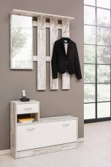 Mobile da ingresso Garolfo, 100x25h180 cm, Bianco e Betulla