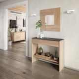 Mobile da ingresso Gilbert, Entratina con specchio, Mobile con cassetto e ripiano per entrata, Armadio moderno per atrio, 92x33h149 cm, Rovere e Noce