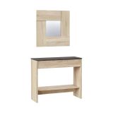 Mobile da ingresso Gilbert, Entratina con specchio, Mobile con cassetto e ripiano per entrata, Armadio moderno per atrio, 92x33h149 cm, Rovere e Noce