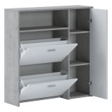 Mobile da Ingresso Grigio Cemento Bianco 04-mag Paia 3 Ripiani 91.5x26.6x94h cm, 3 Ante - Scultore
