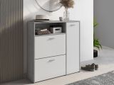 Mobile da Ingresso Grigio Cemento Bianco 04-mag Paia 3 Ripiani 91.5x26.6x94h cm, 3 Ante - Scultore