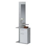 Mobile da Ingresso Grigio Cemento Bianco Specchio Incluso Paia 61x28x186h cm, un Cassetto - Candiolo