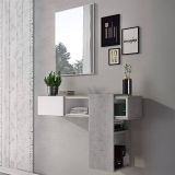 Mobile da Ingresso Grigio Cemento Bianco Specchio Incluso un Ripiano 100x31x75h cm, Appendiabiti - Limbadi