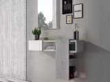 Mobile da Ingresso Grigio Cemento Bianco Specchio Incluso un Ripiano 100x31x75h cm, Appendiabiti - Limbadi
