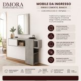 Mobile da Ingresso Grigio Cemento Bianco Specchio Incluso un Ripiano 100x31x75h cm, Appendiabiti - Limbadi
