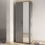 Mobile da Ingresso Grigio Marrone Rovere Nodi Specchio Incluso 3 Ripiani 75x41x194.5h cm, Appendiabiti - Coggiola