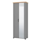 Mobile da Ingresso Grigio Marrone Rovere Nodi Specchio Incluso 3 Ripiani 75x41x194.5h cm, Appendiabiti - Coggiola