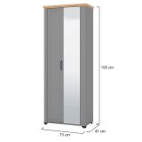 Mobile da Ingresso Grigio Marrone Rovere Nodi Specchio Incluso 3 Ripiani 75x41x194.5h cm, Appendiabiti - Coggiola