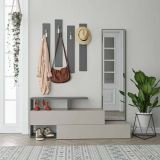 Mobile da ingresso Himalia, Entratina moderna, Appendiabiti da parete, Consolle portaoggetti multifunzione, 137x35h55 cm, Tortora e Antracite