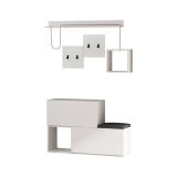 Mobile da ingresso Io, Entratina appendiabiti, Composizione per atrio, Consolle portaoggetti multifunzione, 120x17 h76 cm, Bianco