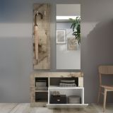 Mobile da Ingresso Marrone Lucido Bianco Pero Specchio Incluso Appendiabiti 90.5x36x170h cm, 4 Paia - Casalino