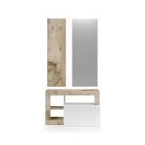 Mobile da Ingresso Marrone Lucido Bianco Pero Specchio Incluso Appendiabiti 90.5x36x170h cm, 4 Paia - Casalino
