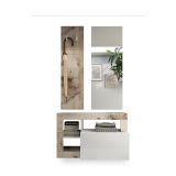 Mobile da Ingresso Marrone Lucido Bianco Pero Specchio Incluso Appendiabiti 90.5x36x170h cm, 4 Paia - Casalino