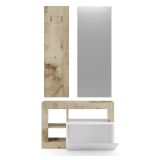 Mobile da Ingresso Marrone Lucido Bianco Pero Specchio Incluso Appendiabiti 90.5x36x170h cm, 4 Paia - Casalino
