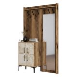 Mobile da Ingresso Marrone Noce Bianco Marmo Specchio Incluso 2 Ripiani 120x35x200h cm, Appendiabiti - Isidore